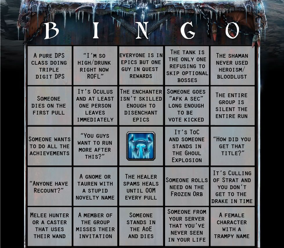 PUG Bingo Card