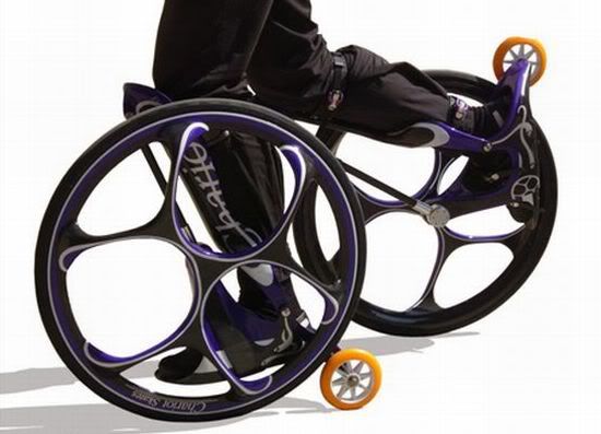 wheel-skates combine bicycle wheels and skates for an offroad experience