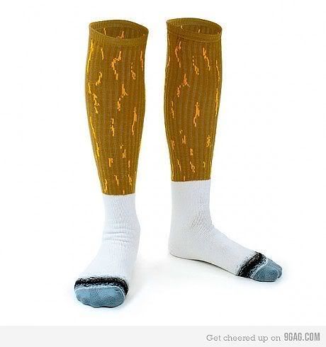 sock present for smokers - cigarette socks with ashes at toes and filter up the leg - great for smokers