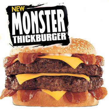 Hardee's Thickburger with two burger patties, cheese, bacon; bacon burger; Saltiest fast food burger