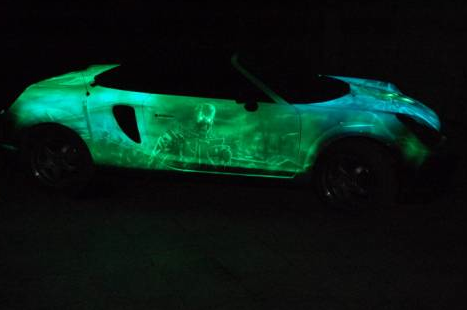 Car painted with glow in the dark paint