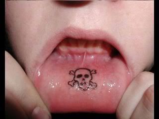 skull and crossbones lip tattoo