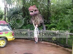 Aaron being chased by a dinosaur