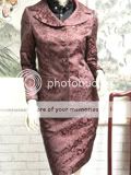 SILK Women Suit Jacket & Knee Length Skirt Dress BROWN  