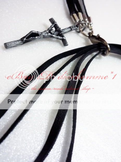 black feather necklace w/ leather cord cross detailed  